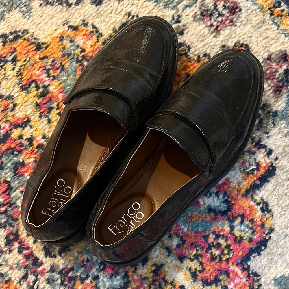Franco Sarto Black Leather Loafers Slip-Ons